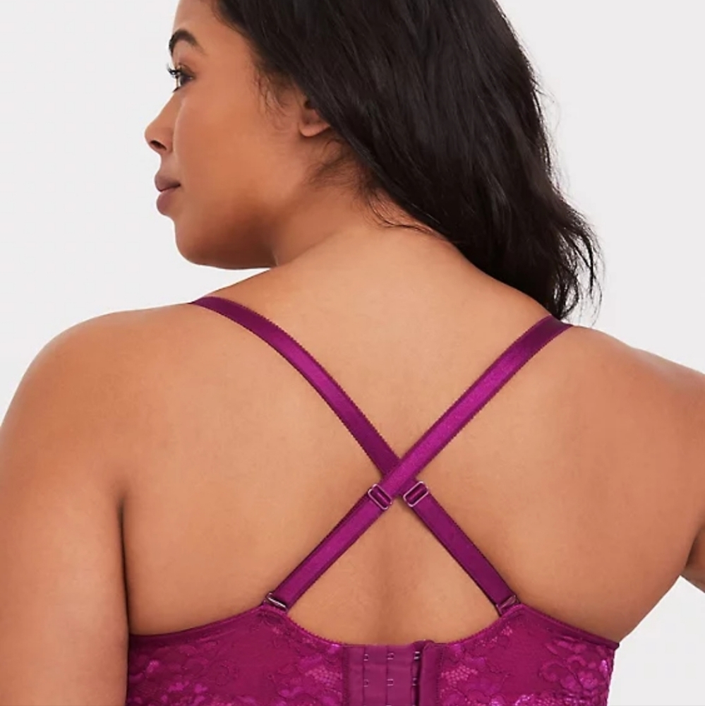 Torrid Curve Berry Purple Lace Push-Up Plunge Bra 44DD - Picture 3 of 6